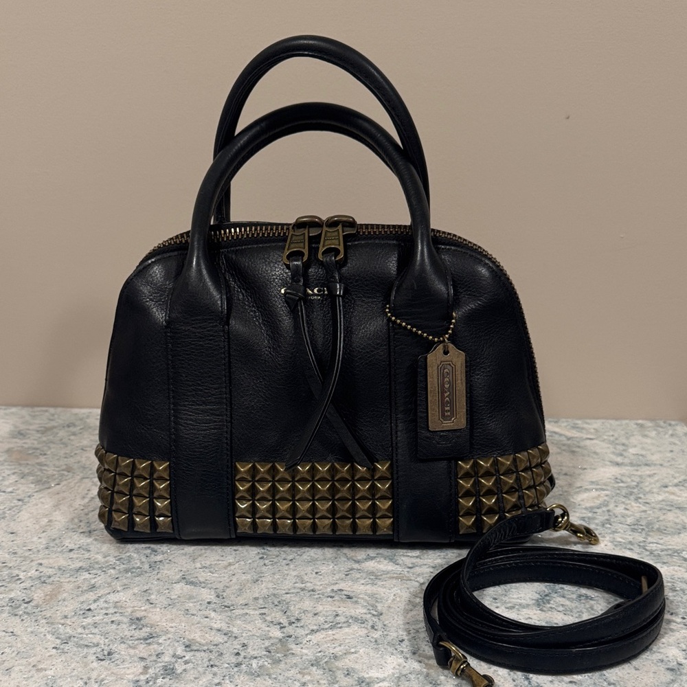 Coach Black Satchel with Gold Studs